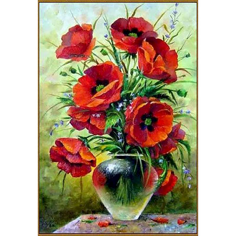 Алмазная мозаика «Маковый букет», 29 смx19 см, 31 цвет