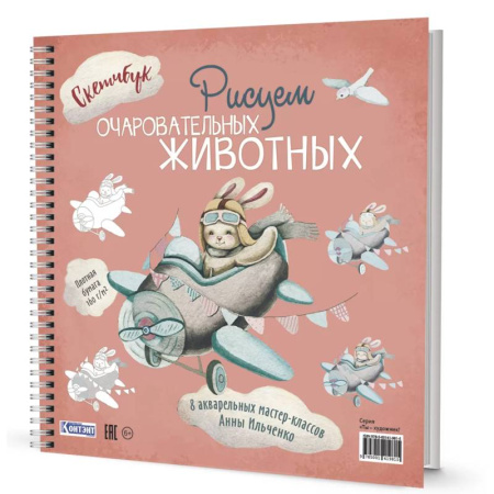 Книги для творчества, книга Рисуем очаровательных животных. 8 акварельных мастер-классов. Скетчбук (заяц на самолете) купить по скидке